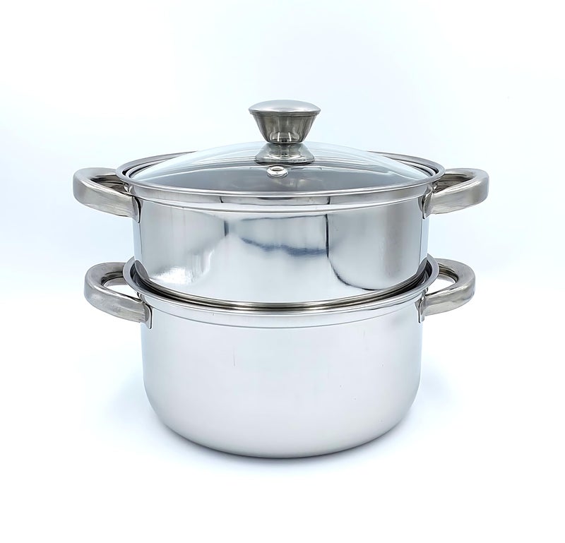 EVK® Stainless Steel 2 Tier Steamer Set With Lid, Pasta Steamer, Idli Maker, Momo Steamer, Rice Steamer, Seafood, Dumplings, etc 4.5 Liter- Dia- 20 Cm Silver - Image 3