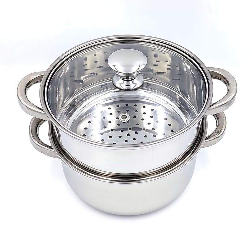 EVK® Stainless Steel 2 Tier Steamer Set With Lid, Pasta Steamer, Idli Maker, Momo Steamer, Rice Steamer, Seafood, Dumplings, etc 4.5 Liter- Dia- 20 Cm Silver - Image 2