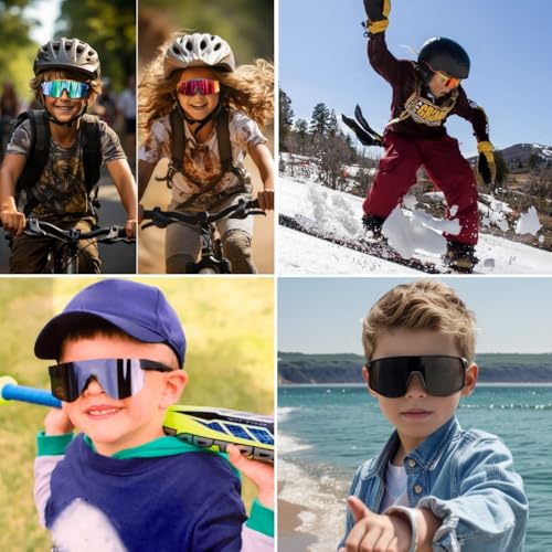 JOVAKIT Kids Baseball Sunglasses for Boys Girls Age 3-13, Youth Baseball Sun Glasses UV400 Sports Cycling Shades (Black/Green Mirror) - Image 4