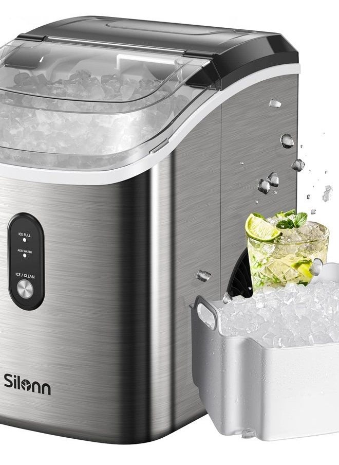 Silonn Nugget Ice Maker Countertop - Pebble Ice Maker Machine with Self-Cleaning Function, 33lbs/24H, Ice Makers for Home Kitchen Office, Stainless Steel  - Image 1