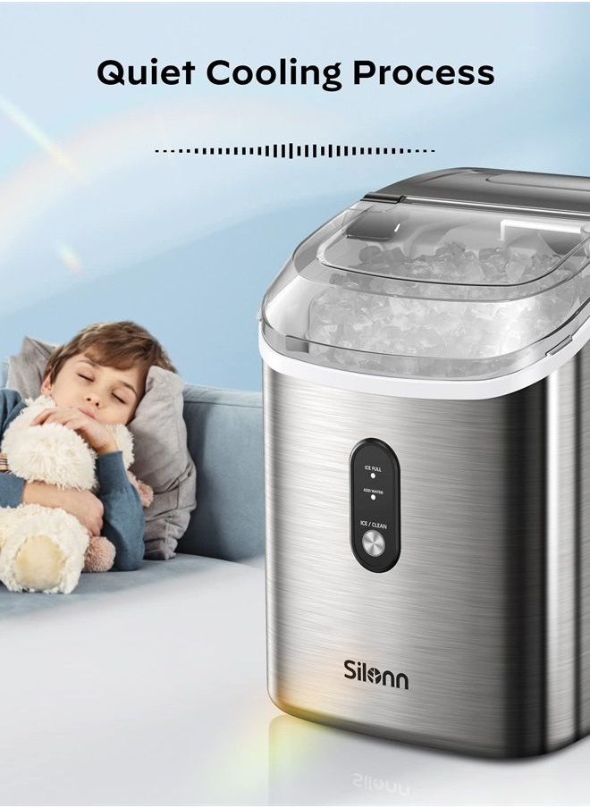 Silonn Nugget Ice Maker Countertop - Pebble Ice Maker Machine with Self-Cleaning Function, 33lbs/24H, Ice Makers for Home Kitchen Office, Stainless Steel  - Image 5