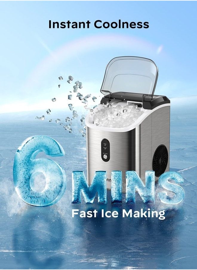 Silonn Nugget Ice Maker Countertop - Pebble Ice Maker Machine with Self-Cleaning Function, 33lbs/24H, Ice Makers for Home Kitchen Office, Stainless Steel  - Image 3