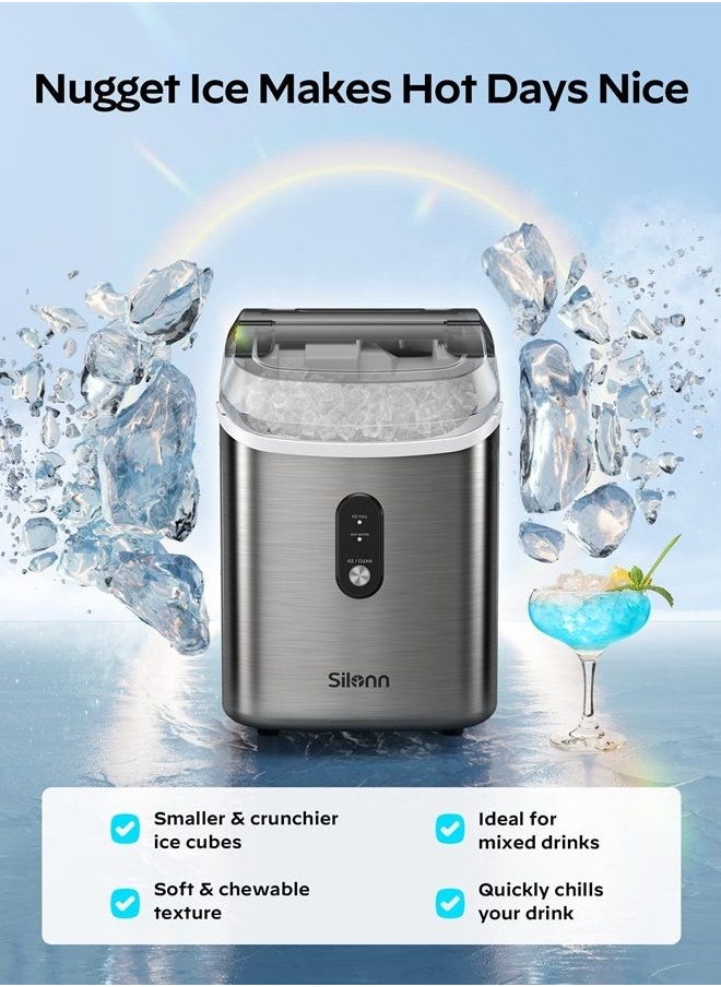 Silonn Nugget Ice Maker Countertop - Pebble Ice Maker Machine with Self-Cleaning Function, 33lbs/24H, Ice Makers for Home Kitchen Office, Stainless Steel  - Image 2
