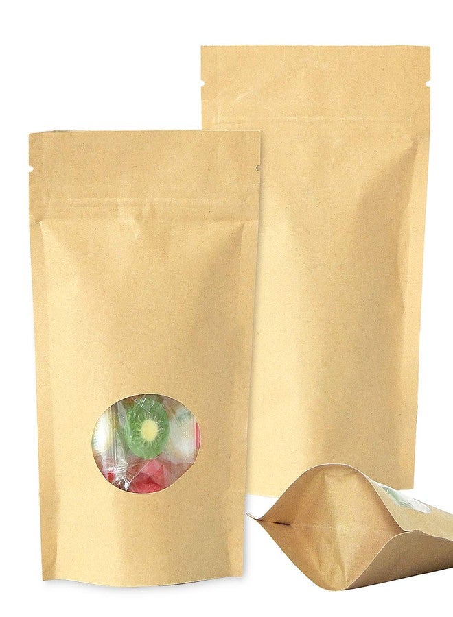 SumDirect Kraft Stand Up bags with Window - SumDirect 50Pcs 4.3x 6.2In Brown Food Storage Bags, Reusable Sealing Stand Up Pouches Zipper Lock for Storing - Image 1