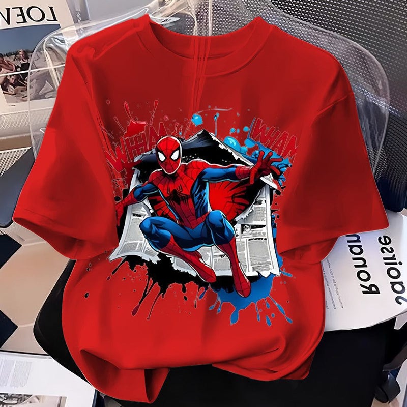 Summer Spider-Man Cartoon Printed Cotton Crew Neck Short Sleeve T-Shirt for Kids - Image 3
