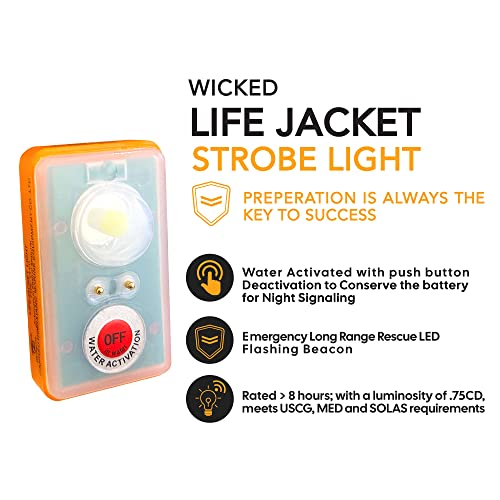 WICKED Life Jacket LED Strobe Light for Emergency Overboard Survival; Water Activated High Intensity Beam Long Range Rescue (12 Pack) - Image 3