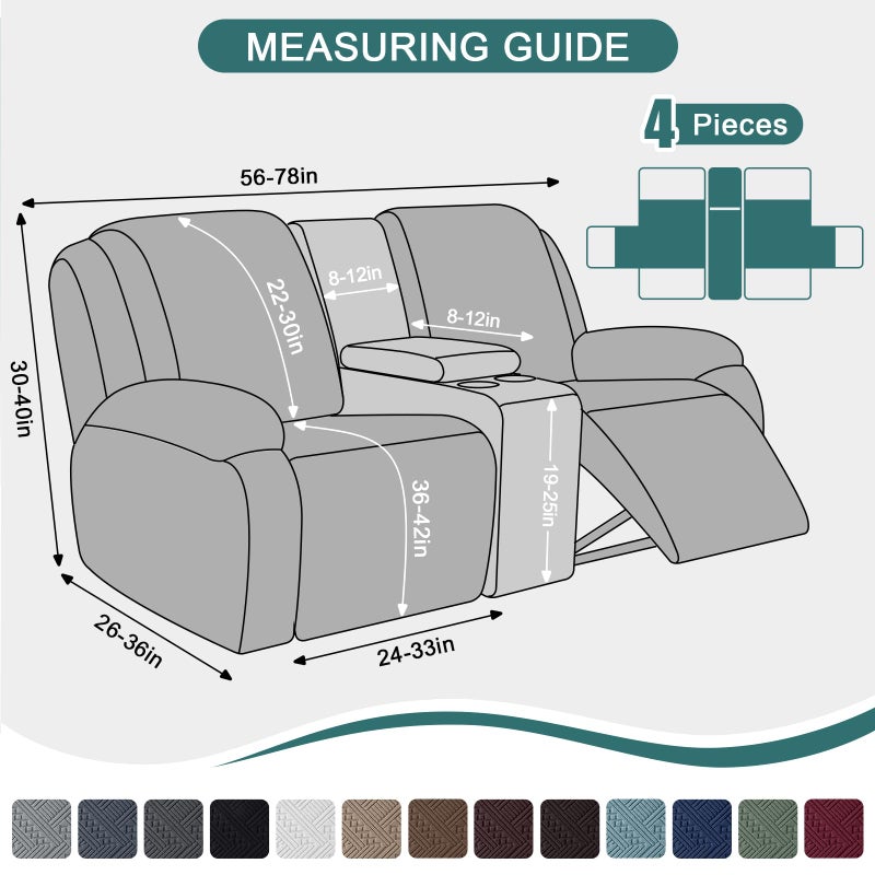 Ruaozz Loveseat Recliner Covers with Console, 4-Pieces Recliner Sofa Covers Stretch Jacquard Reclining Couch Covers with Pockets Furniture Protector with Elastic Straps Bottom (Chocolate) - Image 2