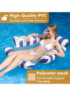AUTOYSUR Inflatable Pool Float Chair Lounge for Adults and Kids Floating,Stripe Pattern Float Hammock for Pool Party Summer Water Fun Blue  - Image 2