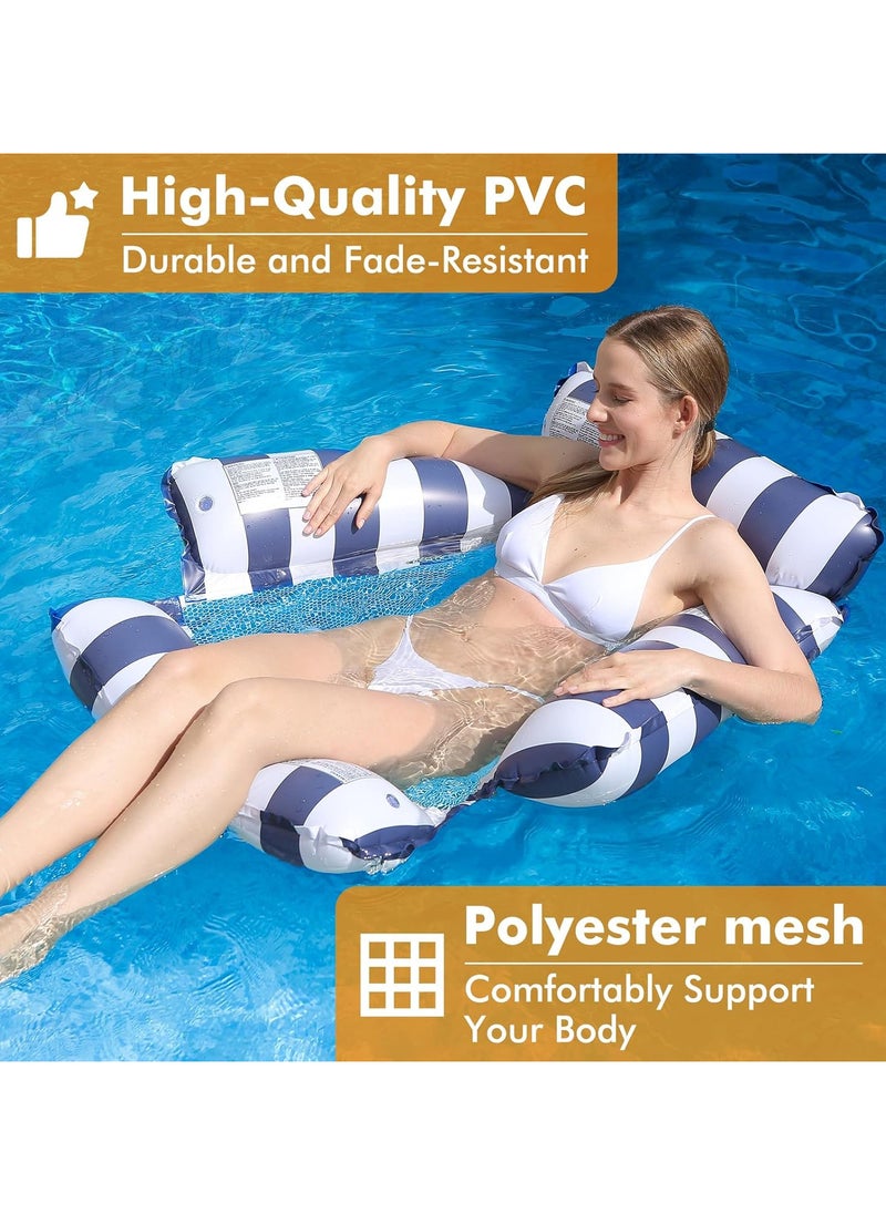 AUTOYSUR - Inflatable Pool Float Chair Lounge for Adults and Kids Floating,Stripe Pattern Float Hammock for Pool Party Summer Water Fun Blue - Image 1