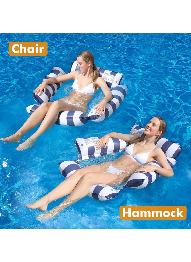 AUTOYSUR - Inflatable Pool Float Chair Lounge for Adults and Kids Floating,Stripe Pattern Float Hammock for Pool Party Summer Water Fun Blue - Image 1