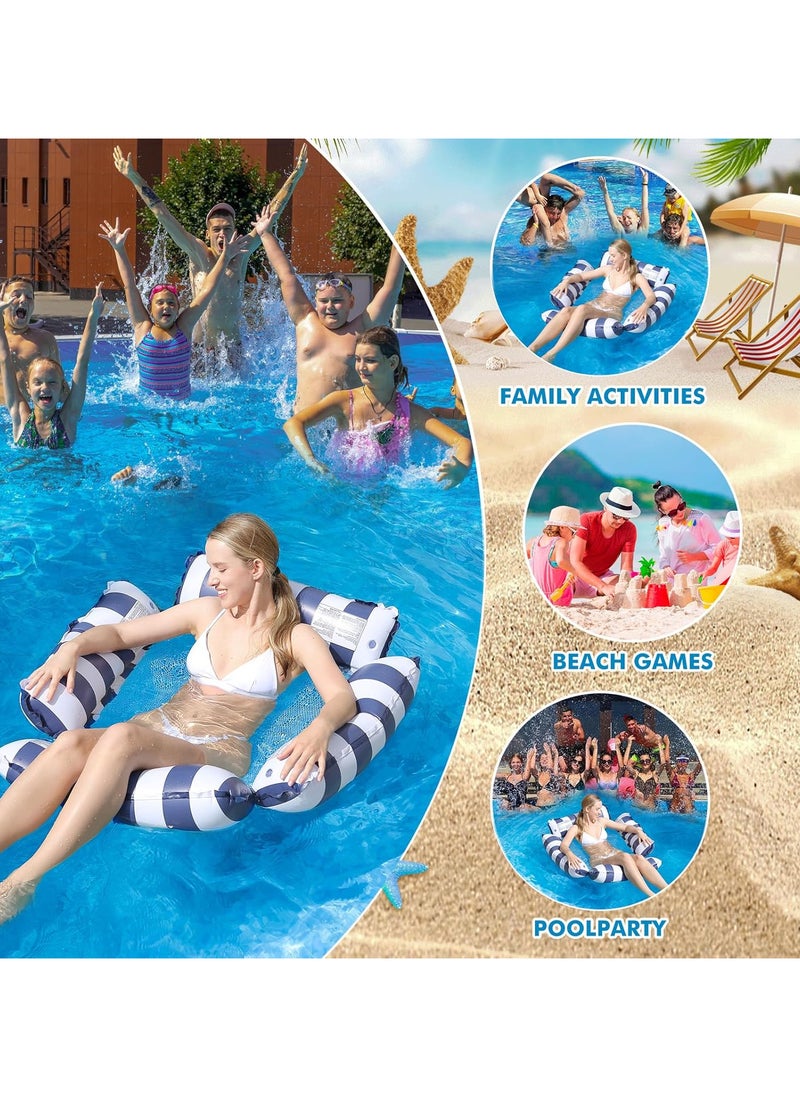 AUTOYSUR - Inflatable Pool Float Chair Lounge for Adults and Kids Floating,Stripe Pattern Float Hammock for Pool Party Summer Water Fun Blue - Image 1