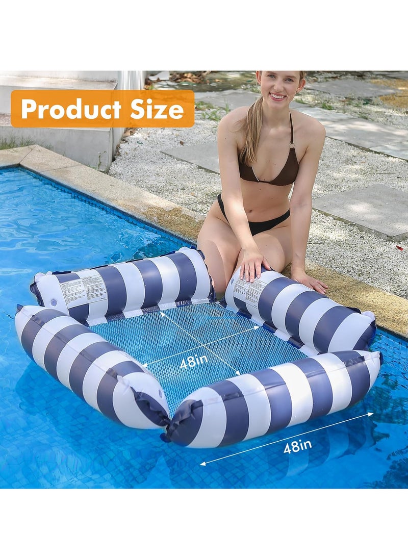 AUTOYSUR - Inflatable Pool Float Chair Lounge for Adults and Kids Floating,Stripe Pattern Float Hammock for Pool Party Summer Water Fun Blue - Image 1