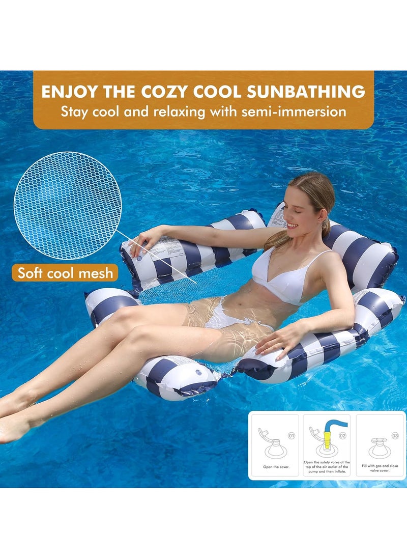 AUTOYSUR - Inflatable Pool Float Chair Lounge for Adults and Kids Floating,Stripe Pattern Float Hammock for Pool Party Summer Water Fun Blue - Image 1