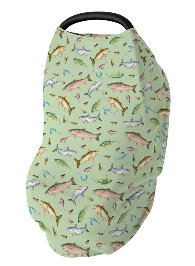 ZoUbqchY Fishing Baby Car Seat Covers Freshwater Fishes Lures Stretchy 5-in-1 Cover Adjustable Infant Carseat Canopy Cover Lake Outdoors Fishing Lovers Gift Breathable Nursing Cover-Up - Image 1