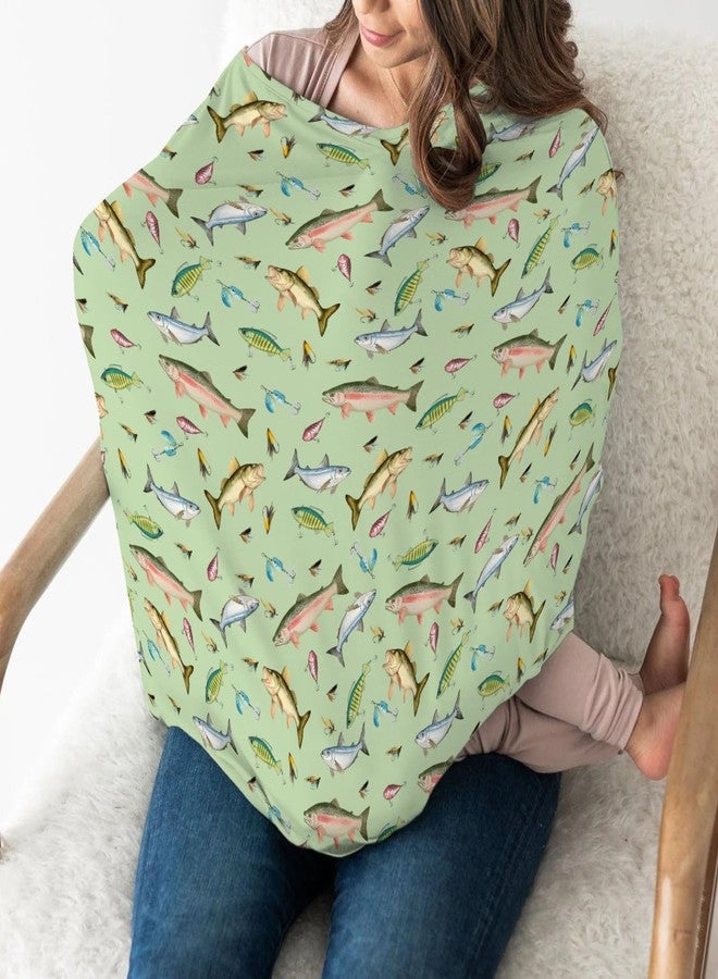 ZoUbqchY Fishing Baby Car Seat Covers Freshwater Fishes Lures Stretchy 5-in-1 Cover Adjustable Infant Carseat Canopy Cover Lake Outdoors Fishing Lovers Gift Breathable Nursing Cover-Up - Image 3