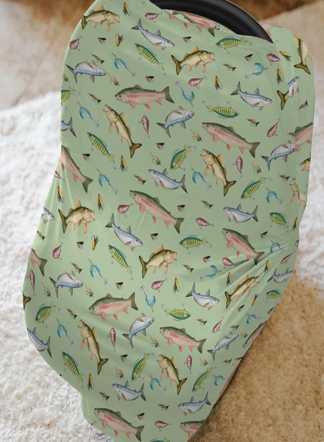 ZoUbqchY Fishing Baby Car Seat Covers Freshwater Fishes Lures Stretchy 5-in-1 Cover Adjustable Infant Carseat Canopy Cover Lake Outdoors Fishing Lovers Gift Breathable Nursing Cover-Up - Image 2