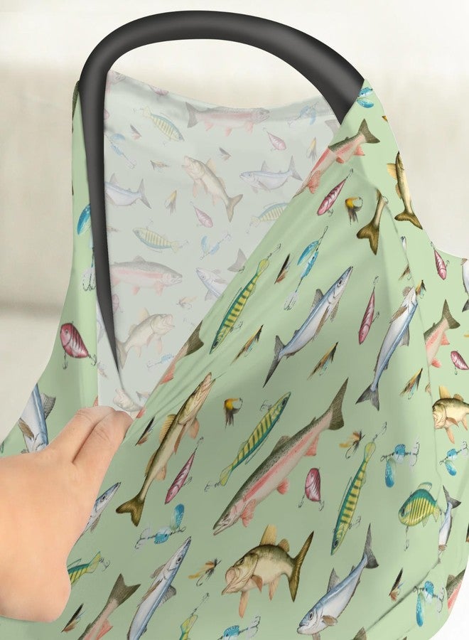 ZoUbqchY Fishing Baby Car Seat Covers Freshwater Fishes Lures Stretchy 5-in-1 Cover Adjustable Infant Carseat Canopy Cover Lake Outdoors Fishing Lovers Gift Breathable Nursing Cover-Up - Image 4