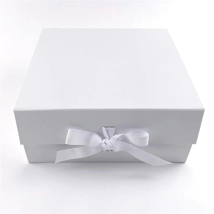 MEXZA Gift box Foldable collapsible Hardboard Rakhi Empty Box with Satin Ribbon Multipurpose Decorative Hamper Box Holds 10 kg Presents Reuse Valentine (30x 26 x 8 cm-large) (WHITE) - Image 2