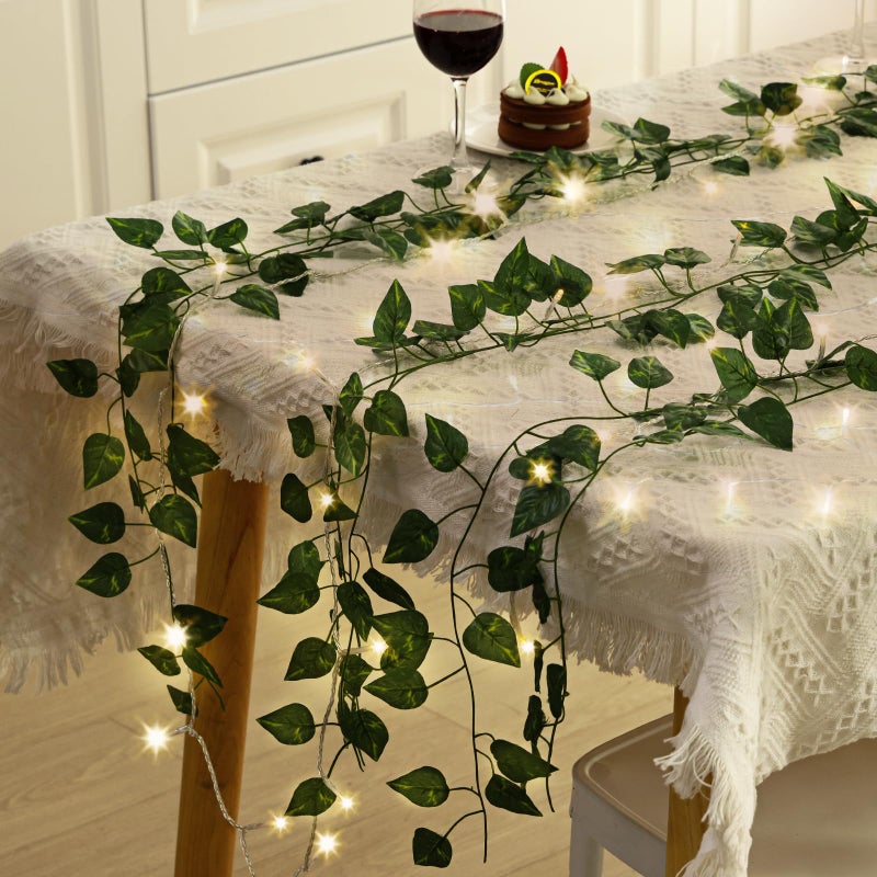 CEWOR 14 Pack 98ft Fake Ivy Vines, Artificial Ivy Garland with 100 LED String Lights, Hanging Plants Greenery Backdrop Green Leaves for Bedroom Room Wall Decor Wedding Party Table Decoration - Image 4