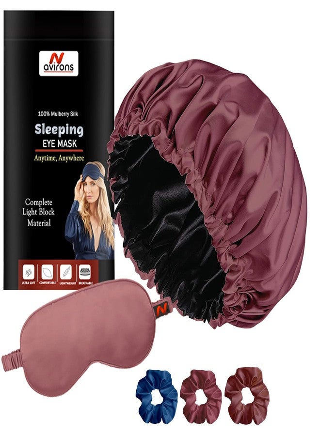 Avirons Silk Satin Bonnet with Eye Mask for Sleep | Hair Cap and Scrunchies | Fully Reversible Pure Satin Hair Bonnet with Sleeping Eye Mask | Pure Satin Hair Bonnet Cap for Women/Girl - Image 1