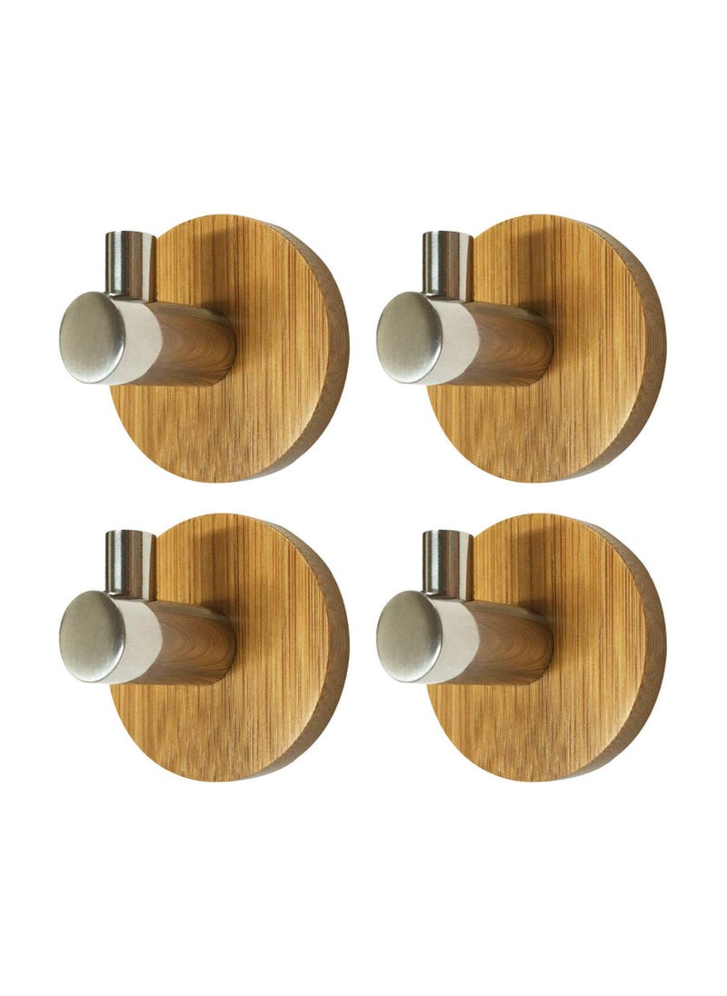 SYOSI 4-Pack Stainless Steel Hooks, Waterproof Adhesive Hooks Bamboo Towel Holders Multipurpose Wall Hooks Bathroom Organizer Hooks Durable Coat Hangers for Hanging Coat, Belt, Keys, Headset  - Image 1