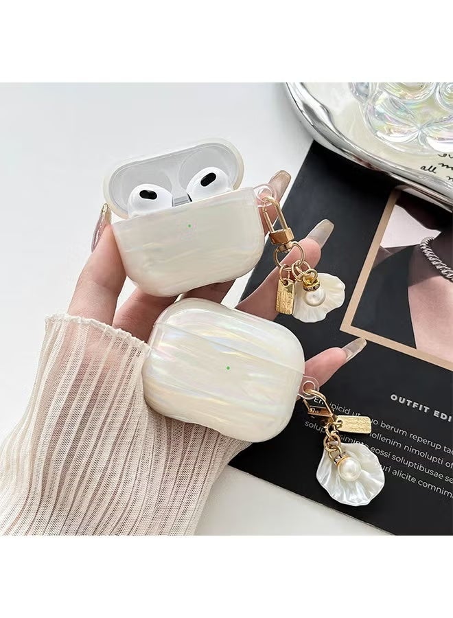 GIFT Cute Case for AirPod Pro 2nd Generation with Glitter Pearl Shell Keychain, Luxury Bling Marble Design Hard TPU Skin Cover for Women Girls, Aesthetic Full Protective Shockproof - Image 2