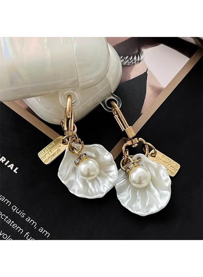 GIFT Cute Case for AirPod Pro 2nd Generation with Glitter Pearl Shell Keychain, Luxury Bling Marble Design Hard TPU Skin Cover for Women Girls, Aesthetic Full Protective Shockproof - Image 3