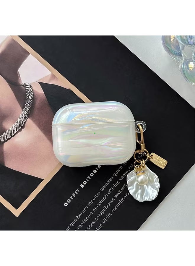 GIFT Cute Case for AirPod Pro 2nd Generation with Glitter Pearl Shell Keychain, Luxury Bling Marble Design Hard TPU Skin Cover for Women Girls, Aesthetic Full Protective Shockproof - Image 1
