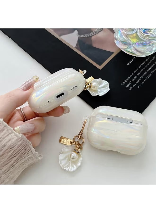 GIFT Cute Case for AirPod Pro 2nd Generation with Glitter Pearl Shell Keychain, Luxury Bling Marble Design Hard TPU Skin Cover for Women Girls, Aesthetic Full Protective Shockproof - Image 4