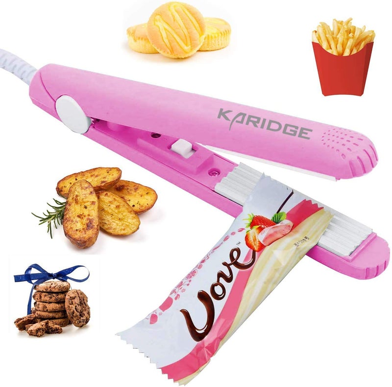 Mini Bag Sealer Machine Heat Sealer Kitchen Tool Handheld Sealer Clip for Food Snack Storage Sealing Machine for Color Street Nail Strips Chip Bags Mylar Bag Plastic Bags Crackers Bags Pink