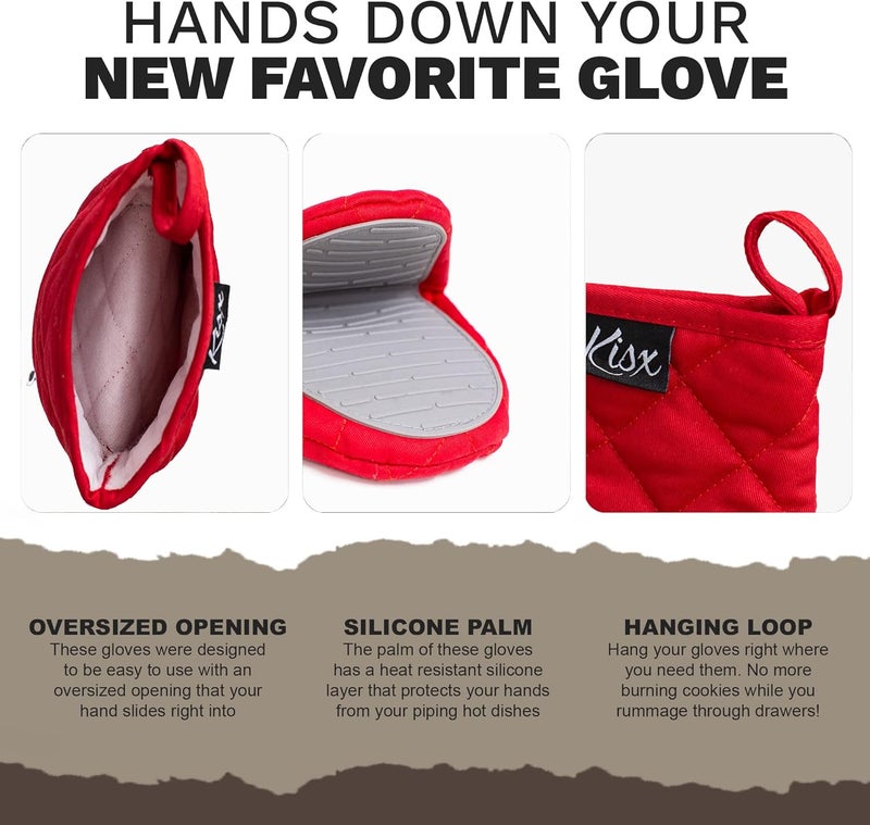 Kisx Oven Mitts Heat Resistant – (Red Color) Mini Oven Mitts, Silicone Gloves Heat Resistant, Kitchen Gloves for Cooking, Silicone Oven Mitts & Pot Holders Sets, Kitchen Pot Holders & Oven Mitts Sets - Image 2
