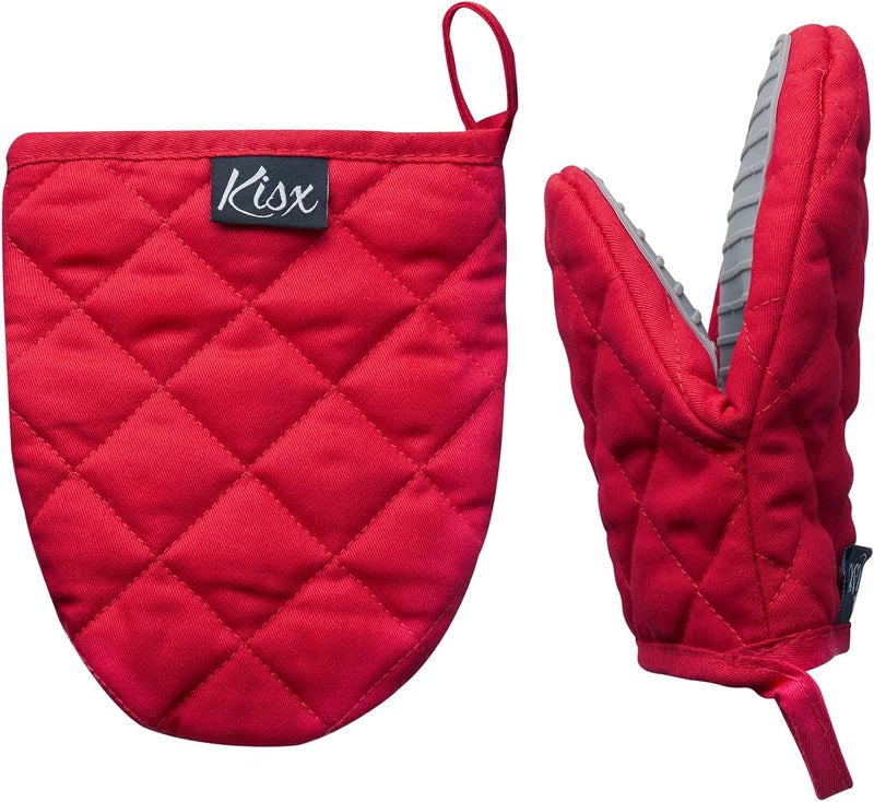 Kisx Oven Mitts Heat Resistant – (Red Color) Mini Oven Mitts, Silicone Gloves Heat Resistant, Kitchen Gloves for Cooking, Silicone Oven Mitts & Pot Holders Sets, Kitchen Pot Holders & Oven Mitts Sets - Image 1