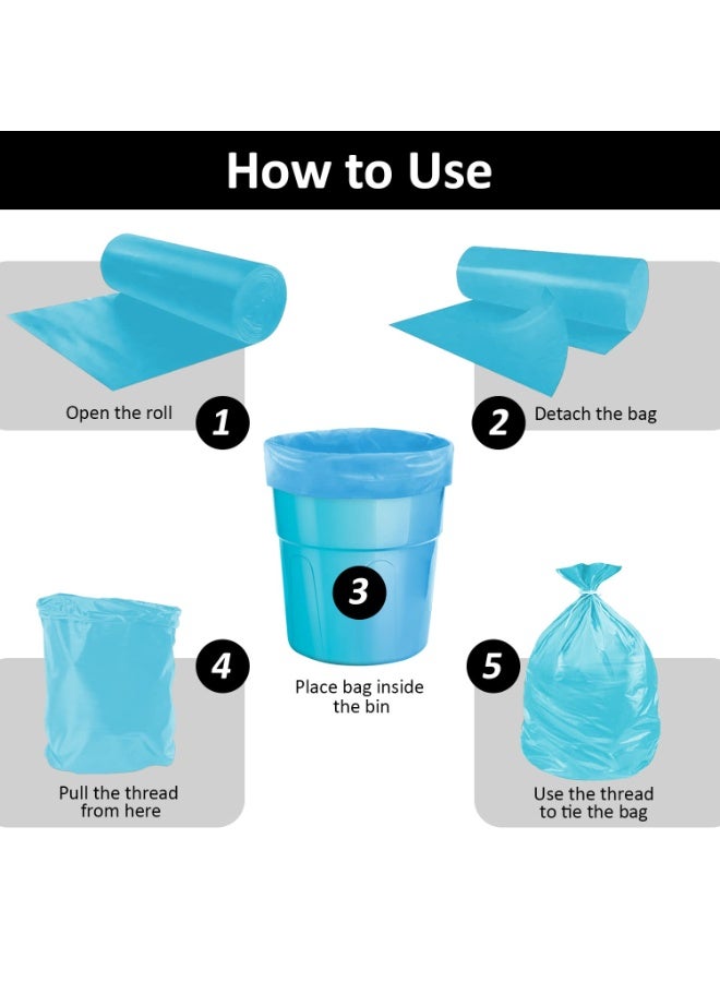 زوريني أكياس نفايات زوريني (متوسطة، 48 × 53 سم أو 19 × 21 بوصة) مع رباط لمنع التنقيط، مناسبة للمطبخ والمكتب والمستودع والمخزن (أسود، أخضر، أزرق، 3 × 30 قطعة/لفة) - Image 5