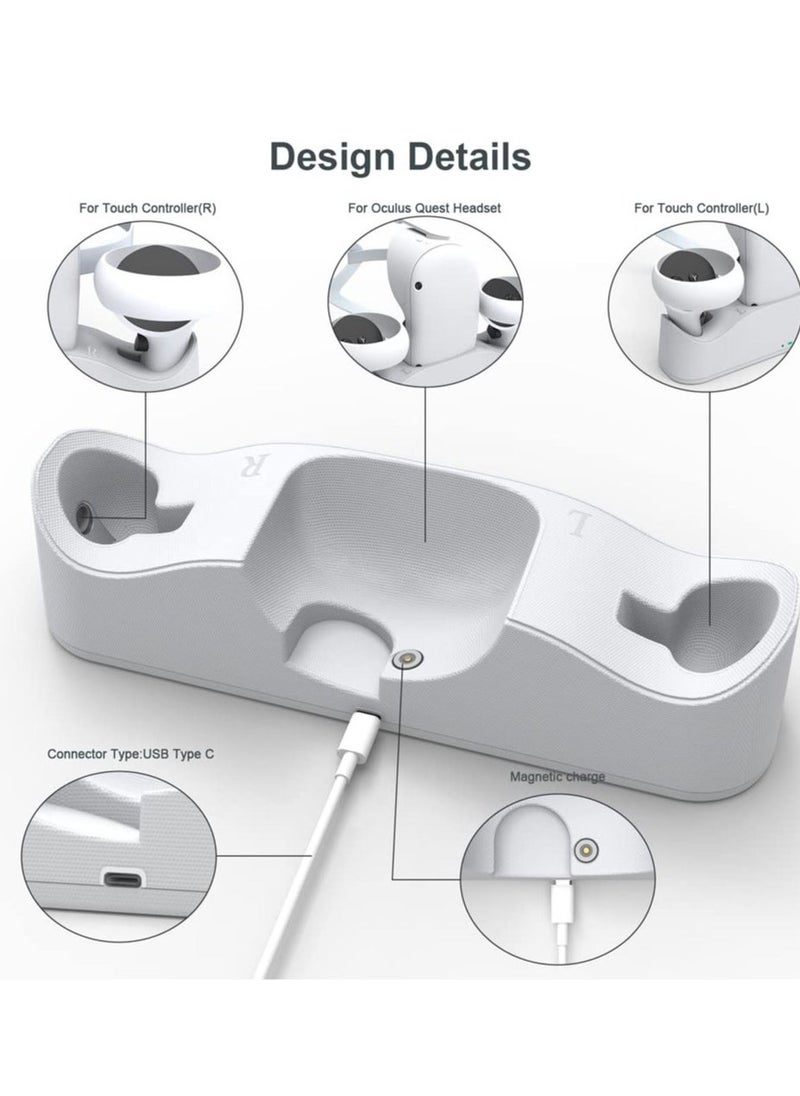 Generic - Charging Dock Set for Oculus Quest 2, Includes 2 Rechargeable Batteries and Covers, Support Magnetic Dual Controller Charging Headset and Grip - Image 1