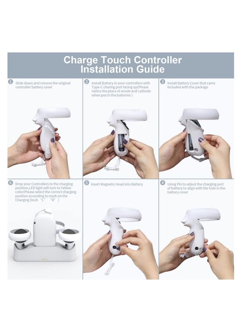 Generic - Charging Dock Set for Oculus Quest 2, Includes 2 Rechargeable Batteries and Covers, Support Magnetic Dual Controller Charging Headset and Grip - Image 1