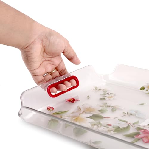 Nayasa Modern Plastic Rectangular Serving Tray Set of 3, Small, Medium & Large | Durable Multipurpose Kitchen Tray for Tea, Coffee, Snacks, Fruits & Desserts | Transparent Red - Image 5