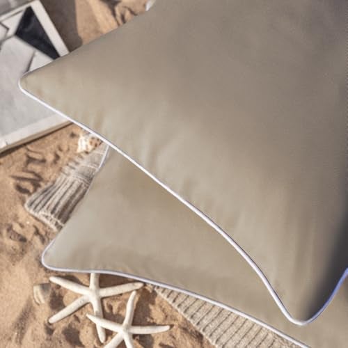 Phantoscope Pack of 2 Outdoor Waterproof Solid Throw Decorative Pillow Cover Decorative Square Outdoor Pillows Cushion Case Patio Pillows for Couch Tent Light Coffee 18x18 inches 45x45 cm - Image 3