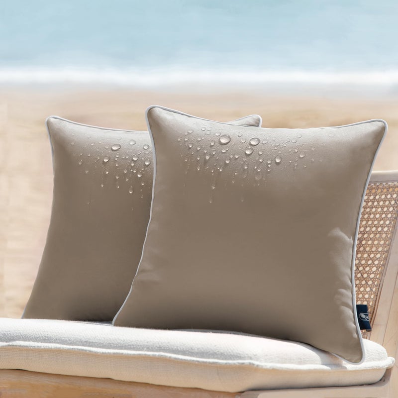 Phantoscope Pack of 2 Outdoor Waterproof Solid Throw Decorative Pillow Cover Decorative Square Outdoor Pillows Cushion Case Patio Pillows for Couch Tent Light Coffee 18x18 inches 45x45 cm - Image 2