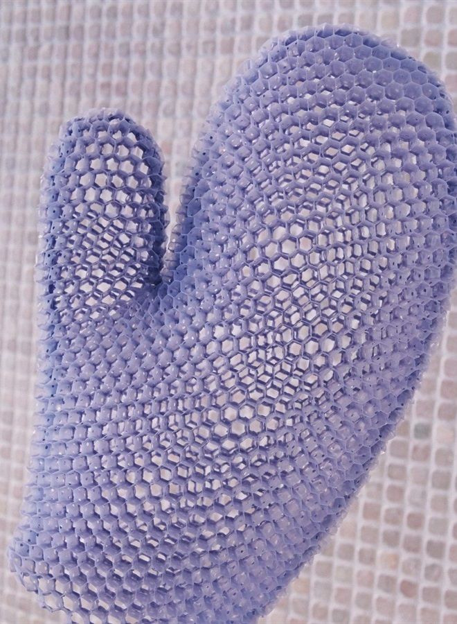 Supracor قفاز استحمام سبا لتقشير الجسم وكشط الوجه (أرجواني)