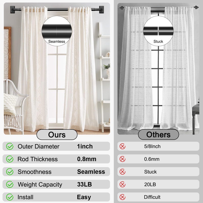 hei! dear Black Curtain Rods, Heavy Duty Wrap Around Curtain Rod for Windows 28 to 48 Inch, 1â€˜â€™ Adjustable Decorative Blackout Drapery Pole, Modern Room Darkening Rod, Window Treatment Rods, Matte Black - Image 4