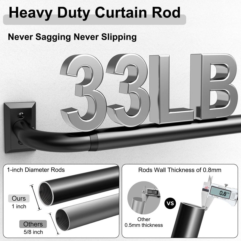 hei! dear Black Curtain Rods, Heavy Duty Wrap Around Curtain Rod for Windows 28 to 48 Inch, 1â€˜â€™ Adjustable Decorative Blackout Drapery Pole, Modern Room Darkening Rod, Window Treatment Rods, Matte Black - Image 3
