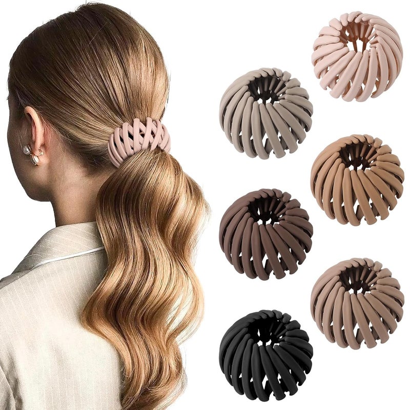 6Pcs Bird Nest Magic Hair Clips Hair Nest for Bun Strong Ponytail Holders for Women Girls Neutral Large