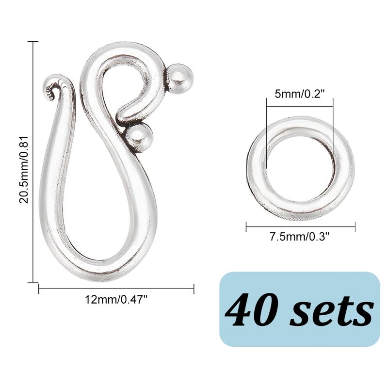 PH PandaHall 40 Sets S Ring Toggle Clasps Tibetan Silver S Hook Rings Jewelry Clasps Ring Clasp Connectors Jewelry Findings for Necklace Bracelet Making and DIY Crafts - Image 3