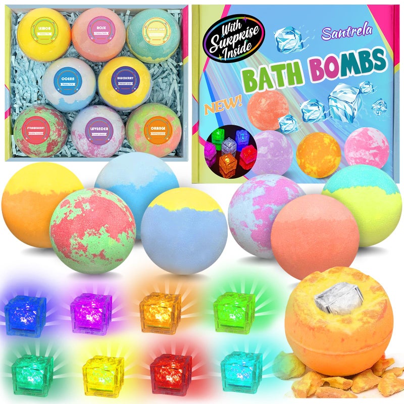 Bath Bombs for Kids with Surprise Toys Inside 8 Pcs 35 Oz Light Up Bath Bombs Gift Set with Essential Oils Handmade Spa Moisturizing Bath Bombs for Women Relaxing Birthday Party Christmas