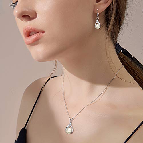 EleQueen 925 Sterling Silver CZ Freshwater Cultured Pearls Bridal Pendant Necklace Earrings Wedding Jewelry Sets, Valentine's Day/Mother's Day/Christmas Jewelry Gift for Girlfriend/Mom - Image 3