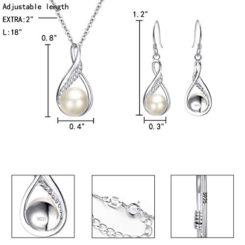 EleQueen 925 Sterling Silver CZ Freshwater Cultured Pearls Bridal Pendant Necklace Earrings Wedding Jewelry Sets, Valentine's Day/Mother's Day/Christmas Jewelry Gift for Girlfriend/Mom - Image 5