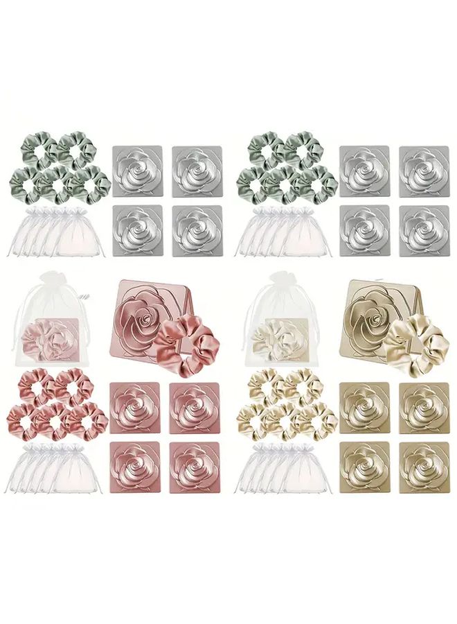 15Pcs Golden Rose Pattern Double Sided Makeup Mirror With Satin Hair Ties Wedding Favor Set - Image 1