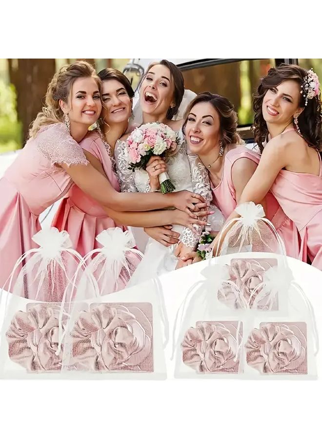 15Pcs Golden Rose Pattern Double Sided Makeup Mirror With Satin Hair Ties Wedding Favor Set - Image 2