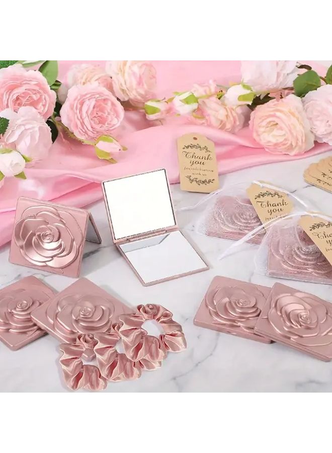 15Pcs Golden Rose Pattern Double Sided Makeup Mirror With Satin Hair Ties Wedding Favor Set - Image 4