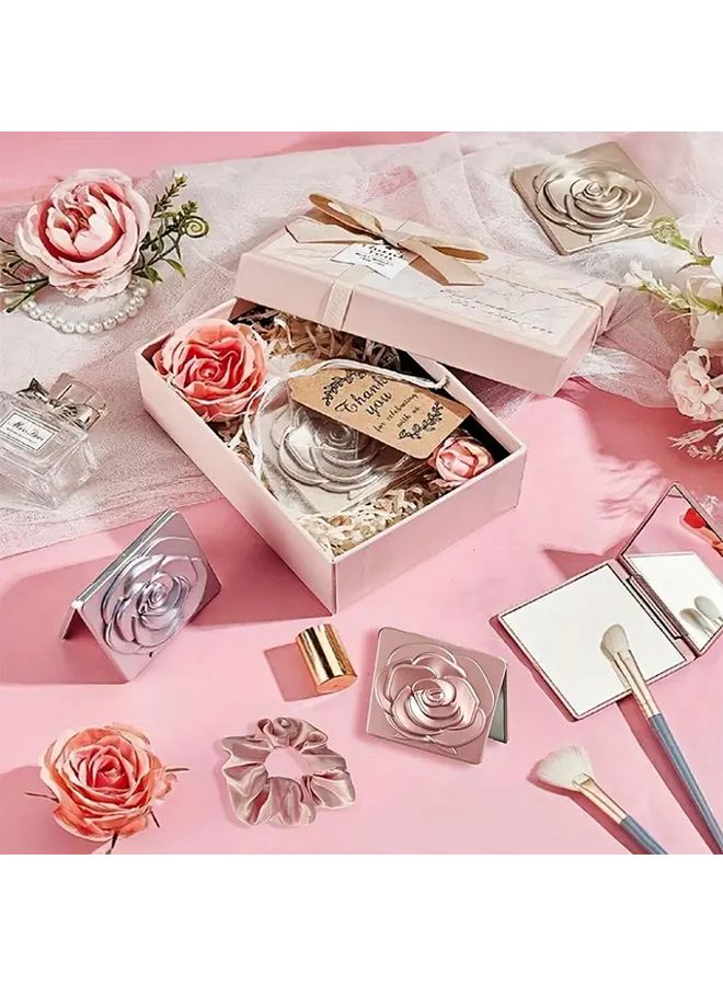 15Pcs Golden Rose Pattern Double Sided Makeup Mirror With Satin Hair Ties Wedding Favor Set - Image 5